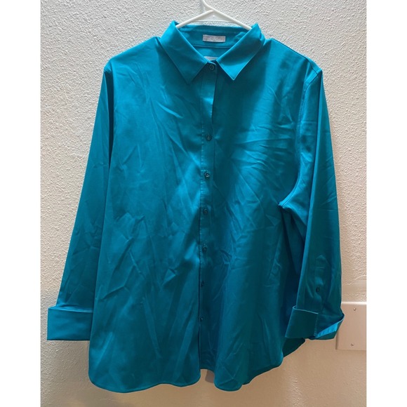 Chico's Tops - Chicos Chic  women's 3/XL Stretch Button Up Shirt Top Teal Blue Officers Work